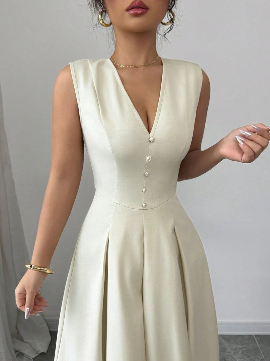 V - Neck Sleeveless Midi Dress - CELIVINE