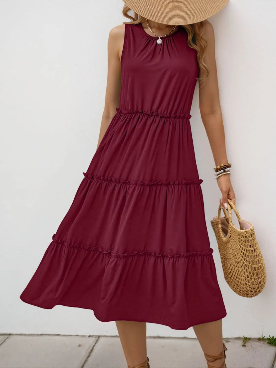 Frill Tiered Midi Dress - CELIVINE
