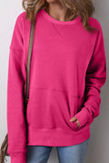 Solid Color Round Neck Long Sleeve Sweatshirt - CELIVINE