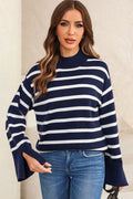 Striped Slit Drop Shoulder Sweater - CELIVINE