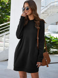 Round Neck Long Sleeve Mini Dress with Pockets - CELIVINE