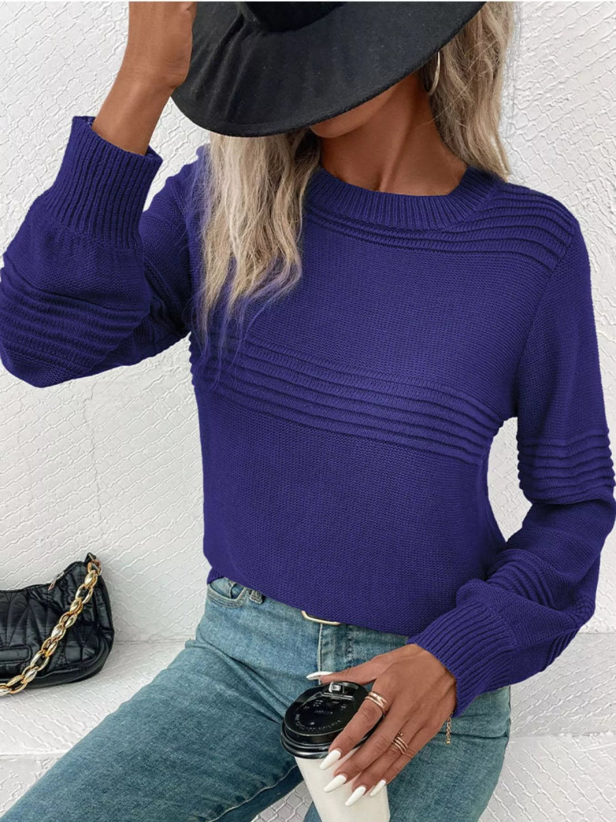 Round Neck Long Sleeve Sweater - CELIVINE