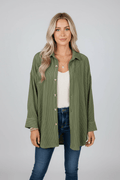 Dropped Shoulder Long Sleeve Shirts with Pocket - CELIVINE