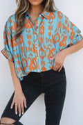Abstract Print Dolman Short Sleeve Western Loose Shirt - CELIVINE
