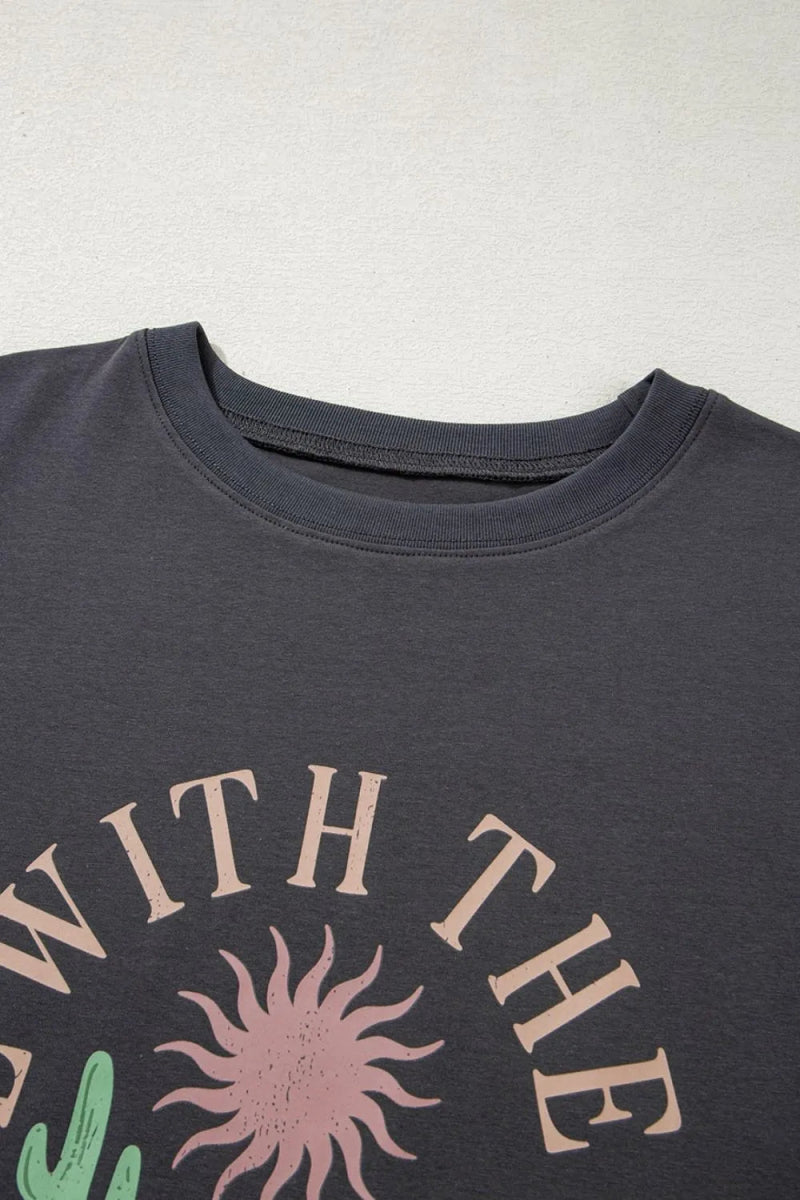 RISE WITH THE SUN Graphic Round Neck Short Sleeve T-Shirt - CELIVINE