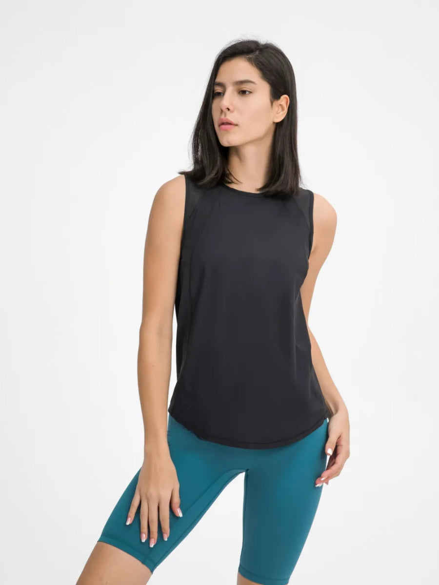 Cutout Back Round Neck Active Tank - CELIVINE