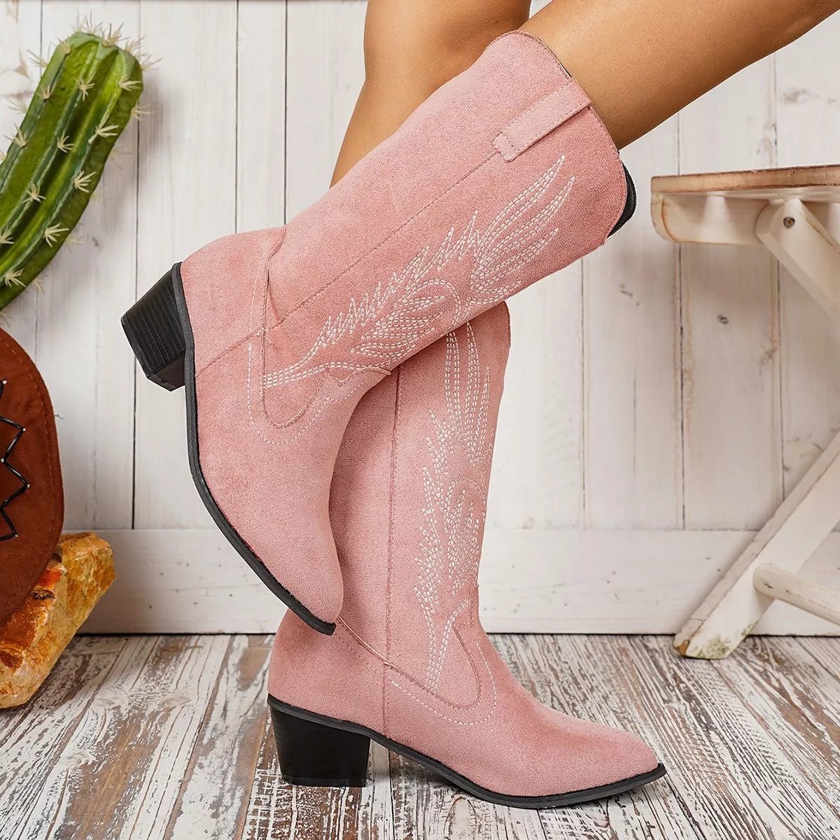 Point Toe Block Heels Boots - CELIVINE