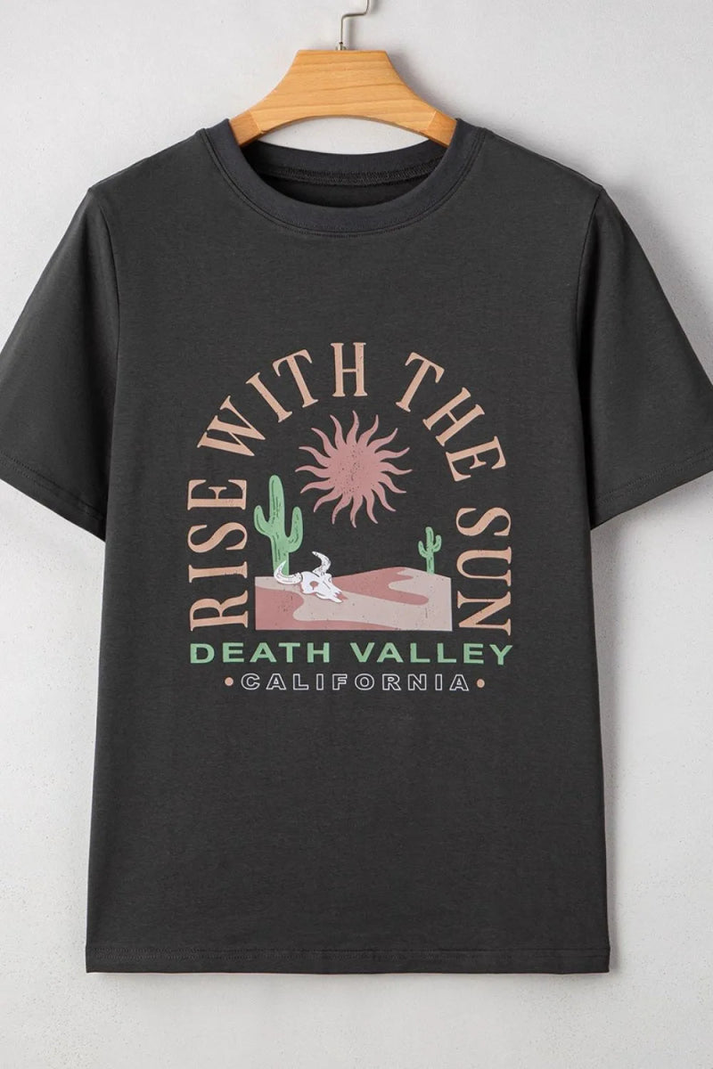 RISE WITH THE SUN Graphic Round Neck Short Sleeve T-Shirt - CELIVINE