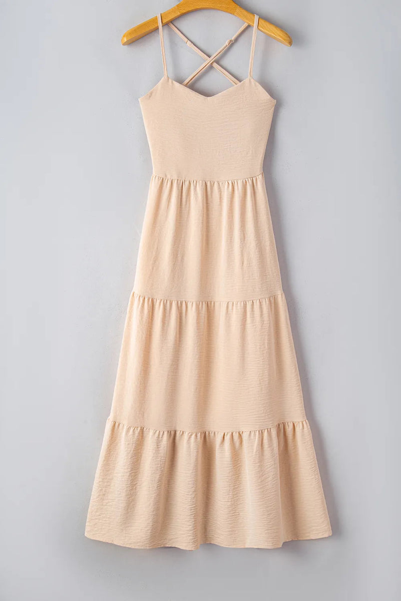 Tiered Crisscross Spaghetti Strap Dress - CELIVINE