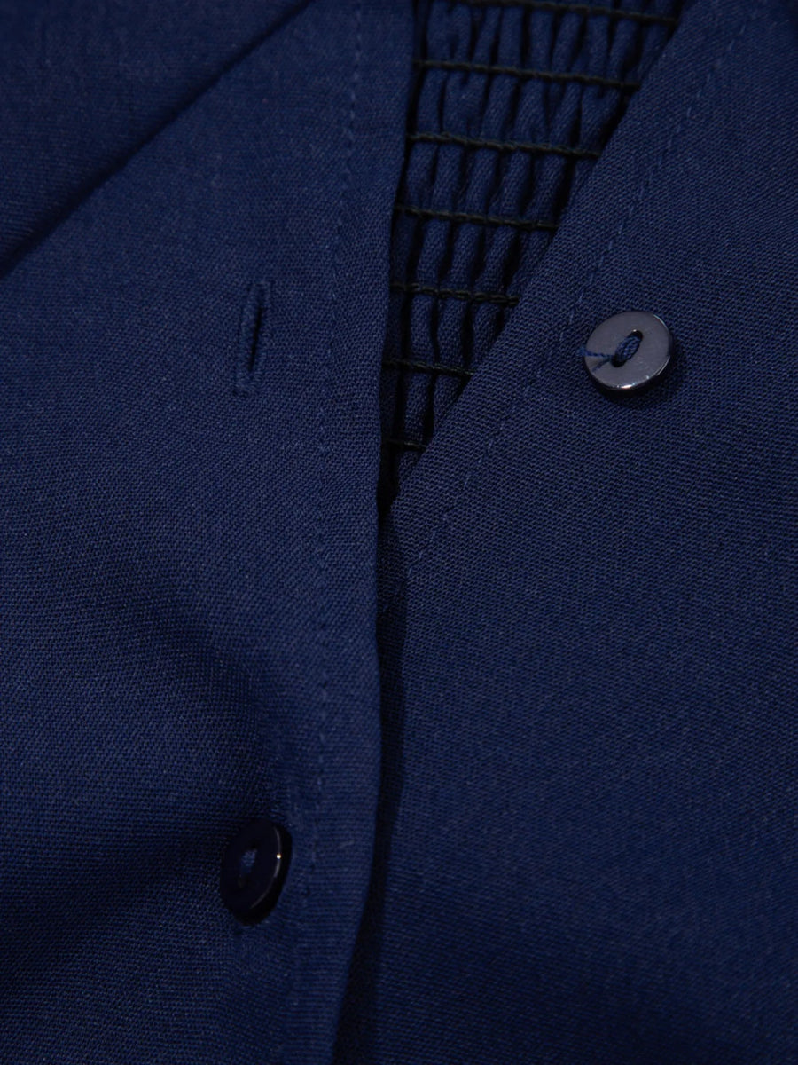 V Neck Buttoned Front Shirred Back Short Sleeve Midi Dress - CELIVINE