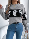 Ghost Round Neck Long Sleeve Sweater - CELIVINE