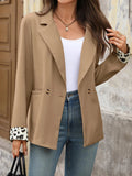 Lapel Collar Leopard Cuff Long Sleeve Blazer - CELIVINE