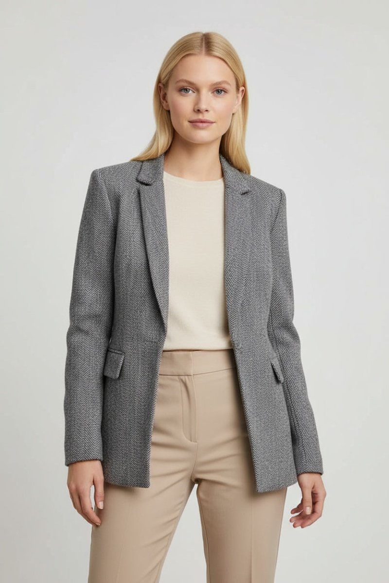 Open Front Long Sleeve Blazer - CELIVINE