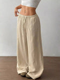 Full Size Drawstring Wide Leg Pants Plus Size - CELIVINE