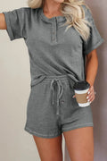 Waffle - Knit Short Sleeve Top and Shorts Lounge Set - CELIVINE