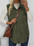 Button Up Collared Neck Vest Coat - CELIVINE