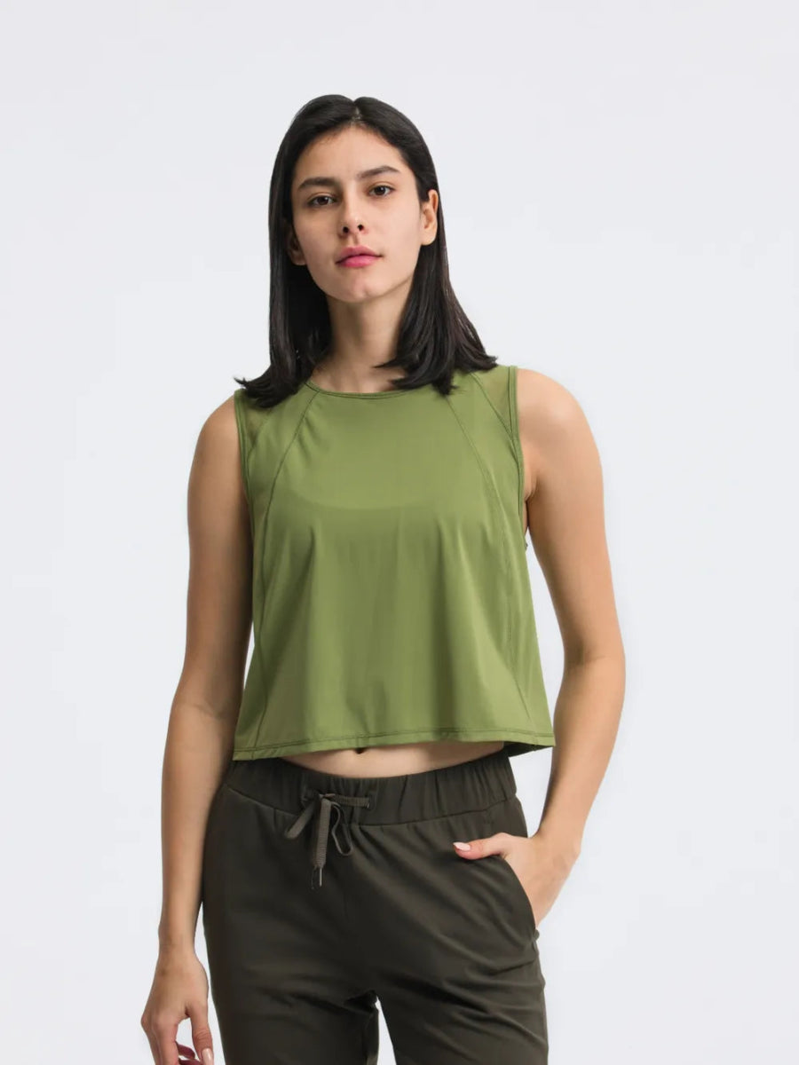 Round Neck Cropped Active Tank - CELIVINE