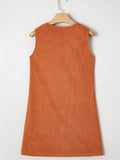 Corduroy Western Embroidered Patched Pocket Shift Sleeveless Mini Dress - CELIVINE