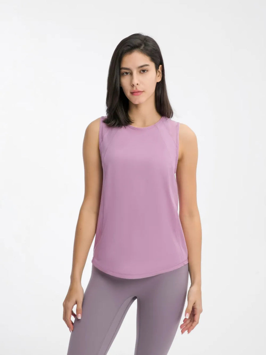 Cutout Back Round Neck Active Tank - CELIVINE