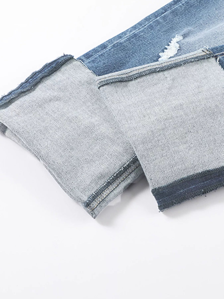 High Waist Distressed Straight Leg Jeans - CELIVINE