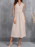 Ruched Sleeveless Midi Dress - CELIVINE