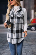 Plaid Button Up Vest Coat - CELIVINE