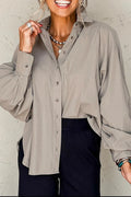 Button Down Collared Neck Long Sleeve Shirt - CELIVINE