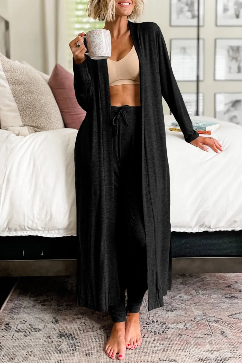 Open Front Long Sleeve Cardigan and Pants Lounge Set - CELIVINE