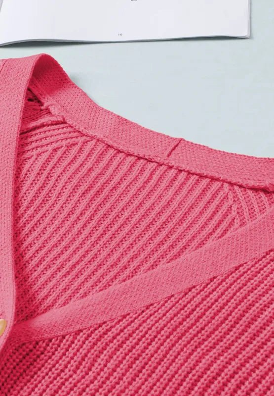 Openwork V - Neck Button Up Cardigan - CELIVINE