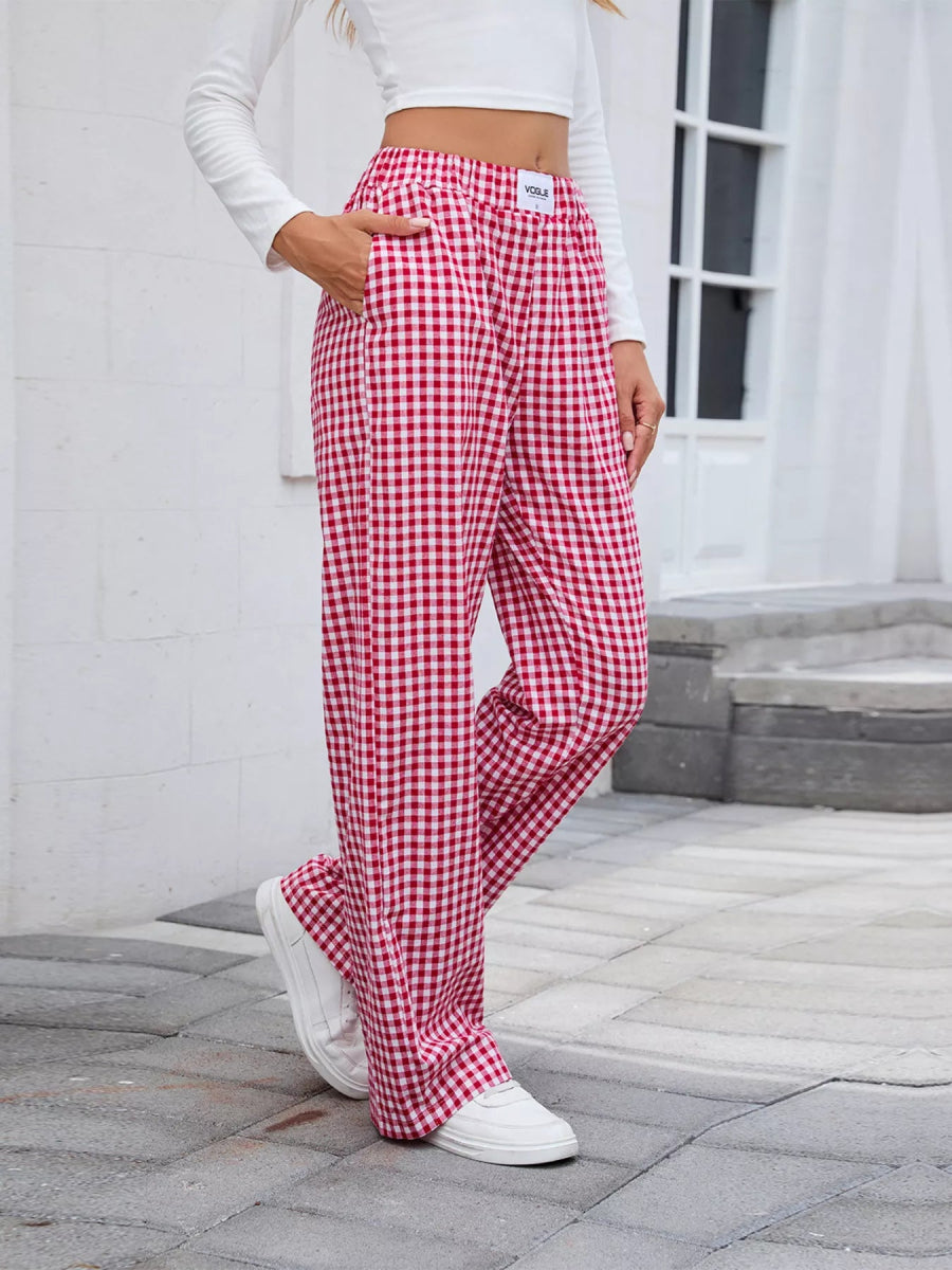 Plaid Wide Leg Casual Pants - CELIVINE