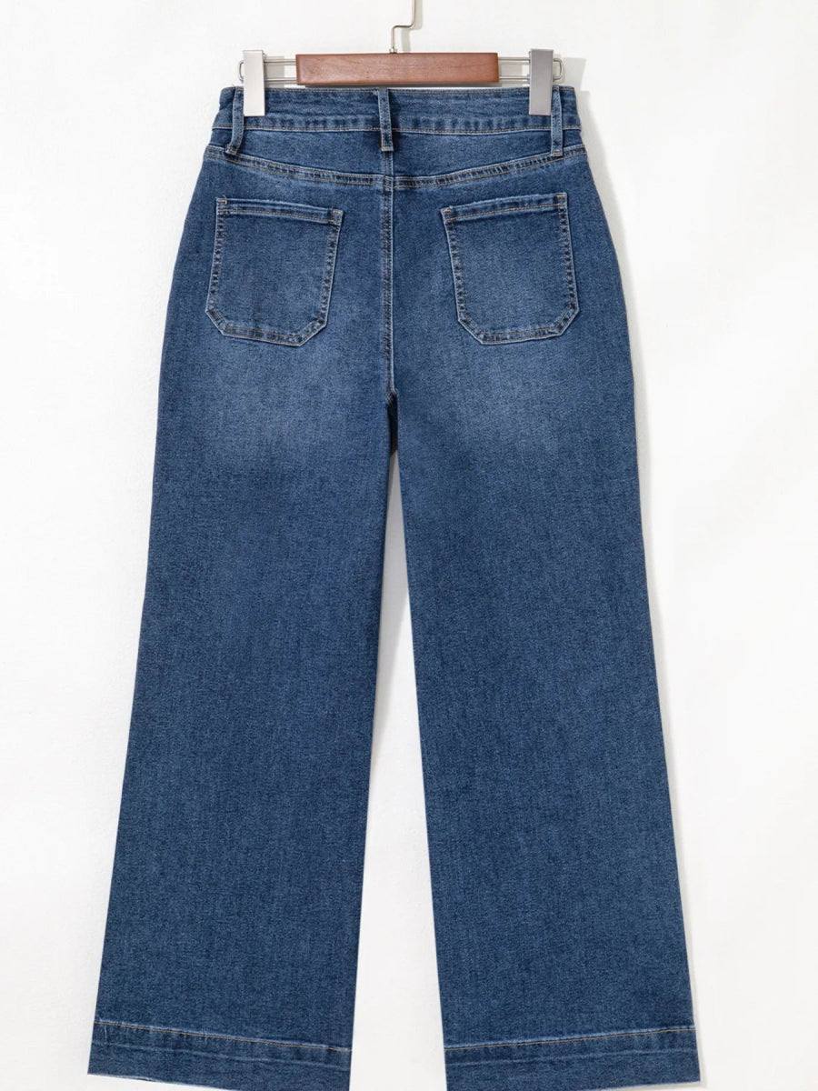 Cropped High Rise Wide Leg Jeans - CELIVINE
