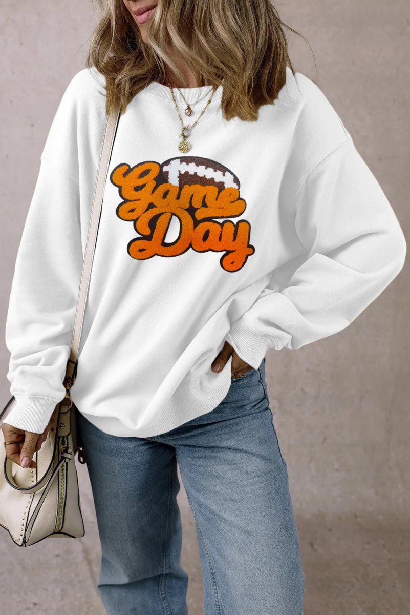 GAME DAY Football Round Neck Long Sleeve Sweatshirt - CELIVINE
