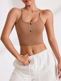 Ribbed Half Button Cropped Active Cami - CELIVINE