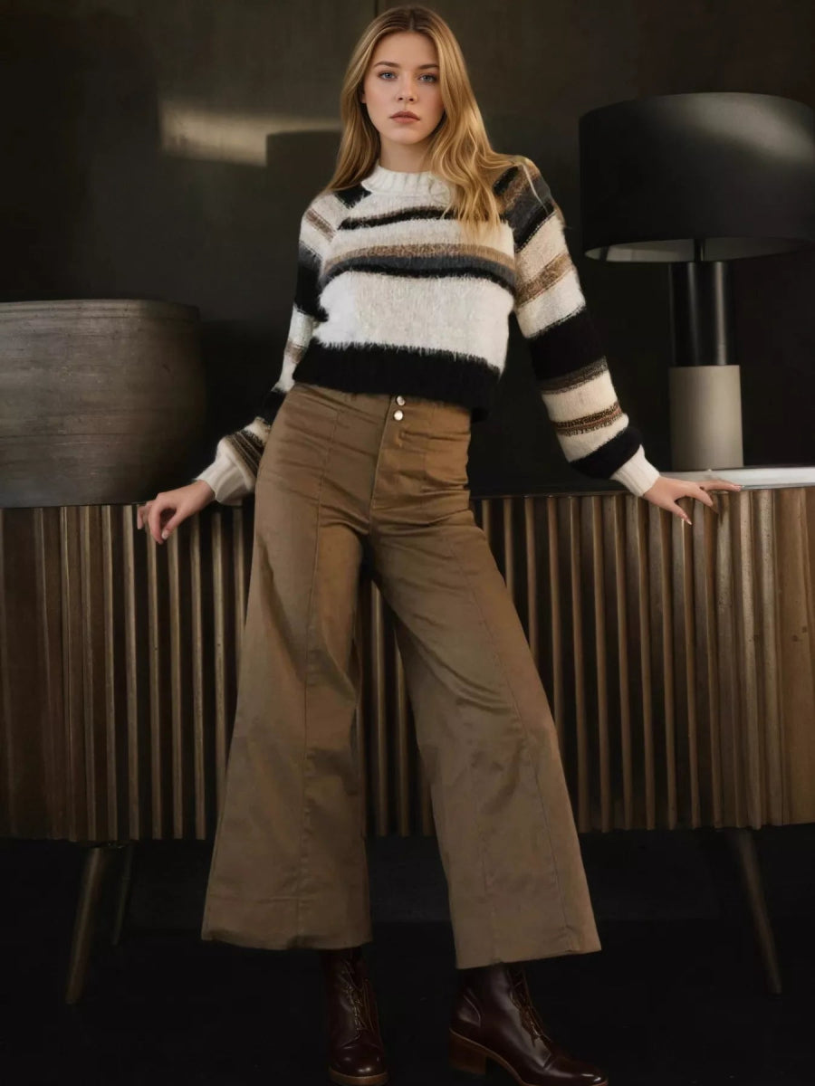 High - Waisted Wide Leg Cropped Pants - CELIVINE