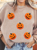 Halloween Pumpkin Drop Shoulder Sweatshirt - CELIVINE