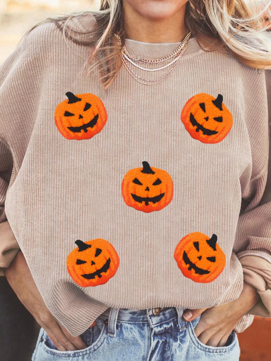 Halloween Pumpkin Drop Shoulder Sweatshirt - CELIVINE