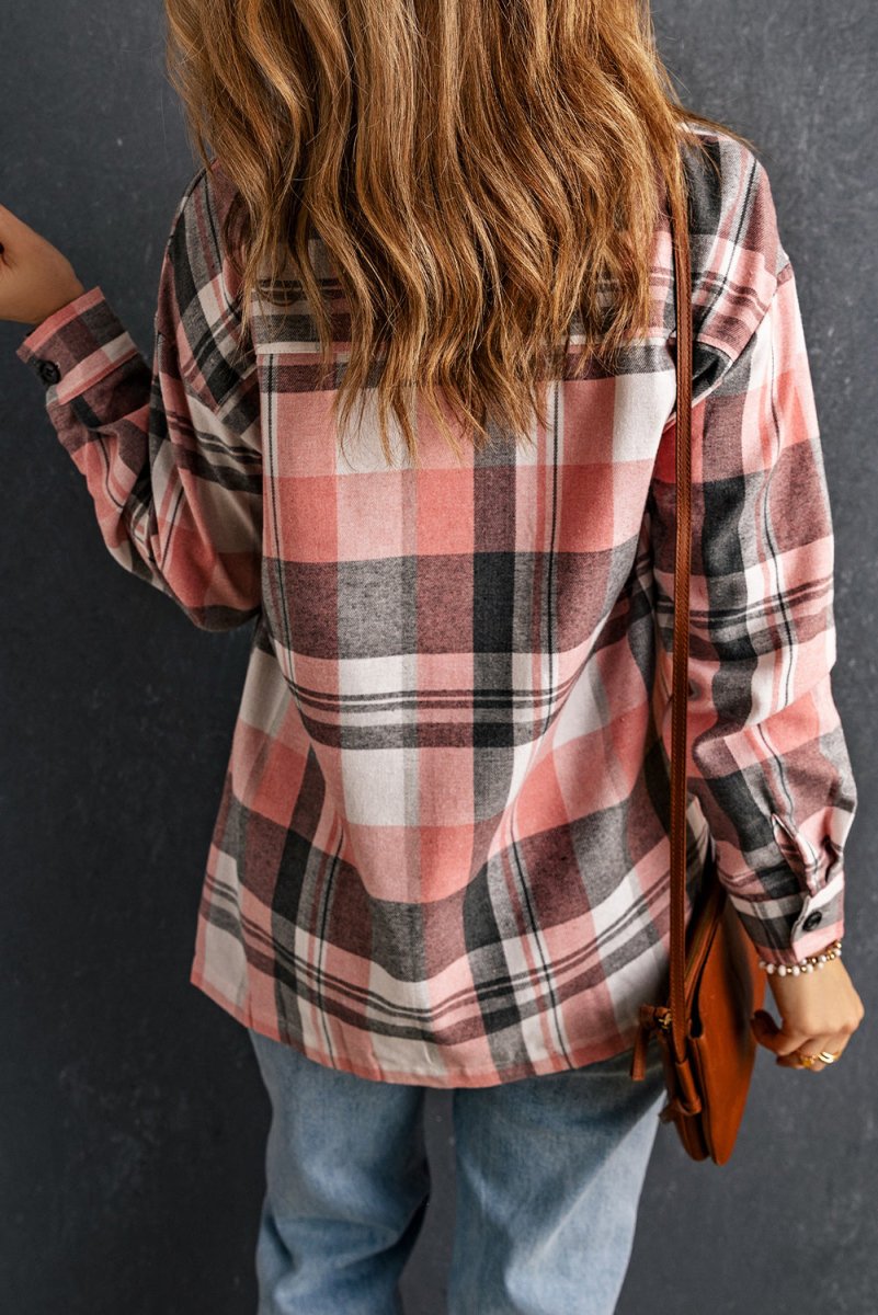 Plaid Dropped Shoulder Longline Shirt - CELIVINE