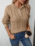 Cable - Knit Long Sleeve Hooded Sweater - CELIVINE