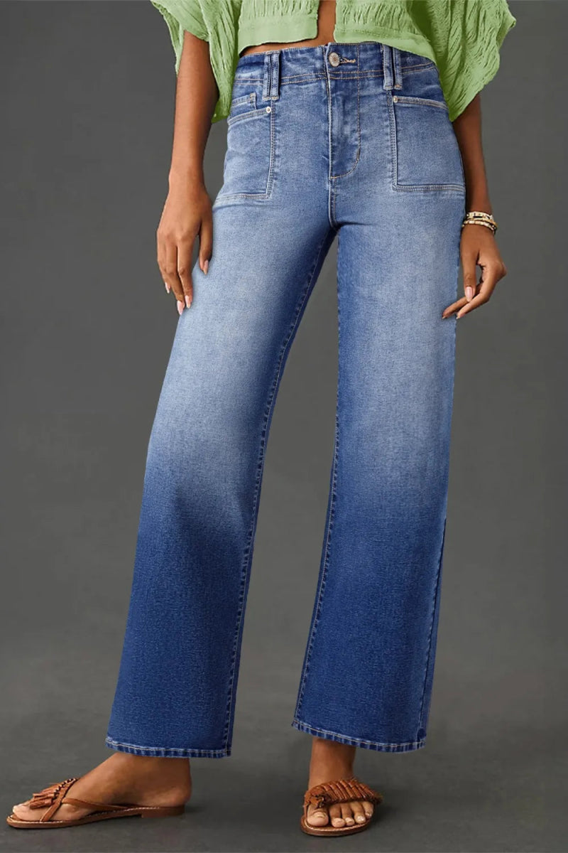 High - Waisted Wide - Leg Vintage Wash Jeans - CELIVINE