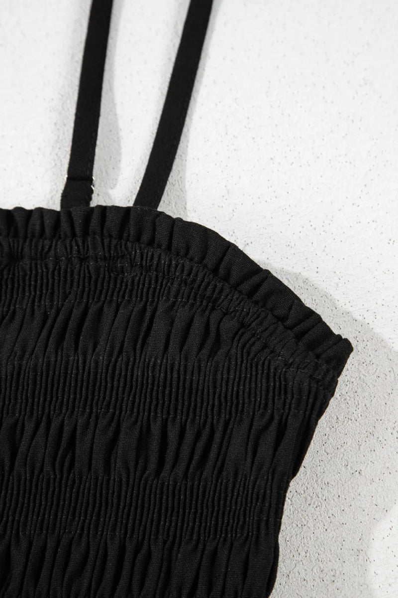 Smocked Spaghetti Straps Wide Leg Jumpsuit - CELIVINE