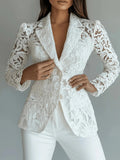 Floral Pattern Lace Single - Breasted Blazer - CELIVINE