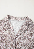 Leopard Button Down Long Sleeve Top and Pants Lounge Set - CELIVINE