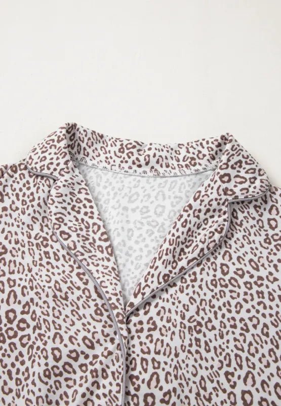 Leopard Button Down Long Sleeve Top and Pants Lounge Set - CELIVINE