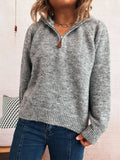 Quarter Zip Ribbed Hem Sweater - CELIVINE