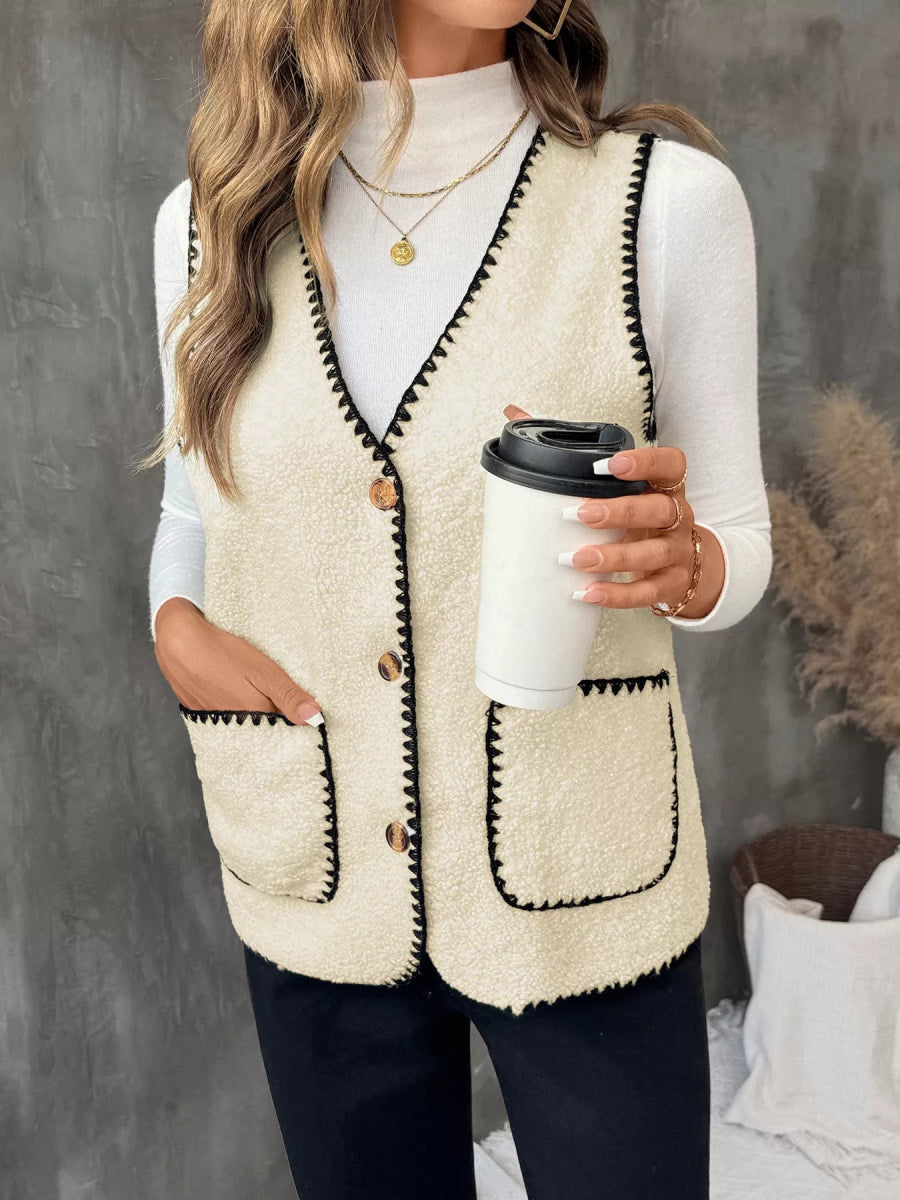 V - Neck Button Up Vest Coat - CELIVINE