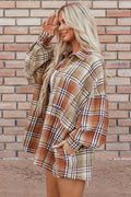 Plaid Snap Down Dropped Shoulder Shacket - CELIVINE