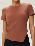 Full Size Slit Round Neck Short Sleeve Active T-Shirt Plus Size - CELIVINE
