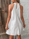 Eyelet Grecian Neck Mini Dress - CELIVINE