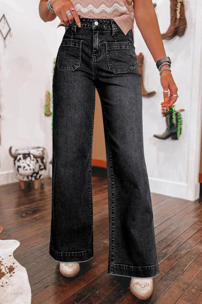 Wide Leg Pocketed High Waist Jeans - CELIVINE