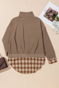 Drawstring Plaid Turtleneck Long Sleeve Top - CELIVINE